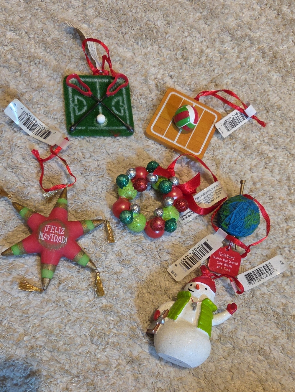 Hallmark Multicolor Holiday Ornament Set with Green, Red and White Accents